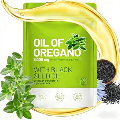 Huile d'Origan et Huile de Nigelle, Riche en Carvacrol, Sans OGM, Huile Extrait d'origan équilibrée avec Huile de Graines Noires, 1PC