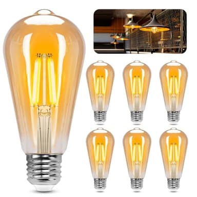 Aigostar Ampoules Edison Vintage E27 10W,1100 Lumens,Blanc Chaud 2200K,Lampe Décorative ST64,Idéal pour la Maison, Bars, Café, Restaurant,Non Dimmable,Lot de 6