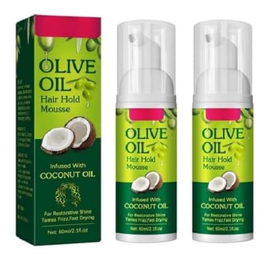 2X Mousse Capillaire Hydratante Naturelle À L'huile D'Olive Bio 120ml | Fixation Longue Durée Anti Frisottis | Pour Boucles, Tresses & Perruques | Soin Naturel Cheveux Bouclés, Crépus & Lissés