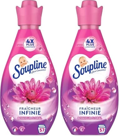SOUPLINE - Adoucissant Fraîcheur Infinie Bonheur Floral - Parfum Longue Durée - 800ml (Lot de 2)