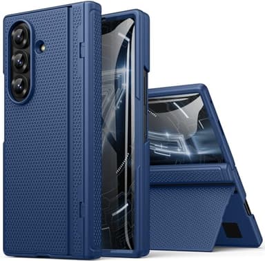 SIXBOX Coque pour Samsung Galaxy Z Fold 7 avec Protection de Charnière, Support, Protection d'écran Avant, Fine Robuste Antichoc Case Cover, Antichute Étui pour Samsung Z Fold7, Bleu