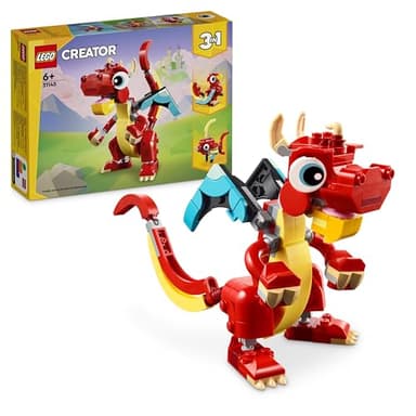 LEGO Creator 3-en-1 Le Dragon Rouge, Jouet avec 3 Figurines d'animaux, Dont Un Dragon Rouge, Un Poisson et Un Phénix, Set Animaux pour Enfants, Cadeau pour Garçons et Filles, Dès 6 Ans 31145