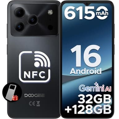 DOOGEE Note56 Pro Android 16 Smartphone Pas Cher, 6150mAh 32Go+128GoTelephone Portable 13MP+8MP Écran 6.56" HD+/90Hz, TF 2To Débloqué 4G Dual SIM, Octa Core, Face ID/OTG