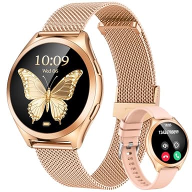 Montre Connectée Femme Smartwatch Sport: Repondre Appel 1.27'' HD Étanche Écran Tactile Podomètre Fréquence Cardiaque SpO2 Moniteur de Sommeil Mode Multisports Fitness Tracker pour Android iOS (Ronde)
