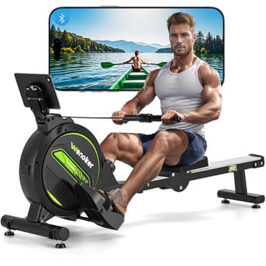 WENOKER Rameur Musculation D'appartement, Rameur Magnétique Silencieux, App-Compatible, Glissières Doubles améliorées, Ultra Silencieux, LCD-Datenanzeige, Capacité Maximale 160KG