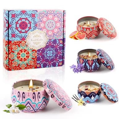 Bougies Parfumées Cadeau pour Femme, Lot de 4 Bougies D'Aromathérapie en Cire de Soja Parfumée Naturelle, Cadeau pour Anniversaire Maman Fête des Mères Bain Yoga Valentin Noël