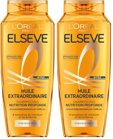L'Oréal Paris - Shampooing Nutrition Profonde - 8 Semaines de Nutrition & Brillance - Tous Types de Cheveux Secs - Enrichi en Huiles Rares de Marula & Camélia - Elseve Huile Extraordinaire - 300ml