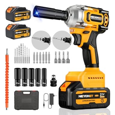 Haute Performance 650 N·m (480 lb·ft) Clé à Chocs Sans Fil Brushless, Avec Batterie 8000 mAh, 1/2" Boulonneuse à Choc Avec 5 Douilles，21V Visseuse a Choc