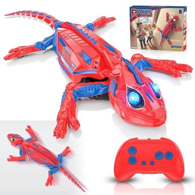 Gecko Radiocommandé, Lézard Télécommandé Qui Rampe au Le Mur et Le Sol avec Yeux Lumineux, Rechargeable Caméléon Robot Spider Jouet Enfant 4 5 6 7 8 9 Ans Cadeau Noël Anniversaire pour Garçon Fille
