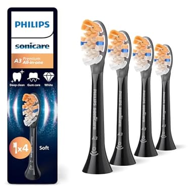 Philips Sonicare A3 Premium tout-en-un - têtes de brosse à dents de rechange d'origine, noir, lot de 4, HX9094/88