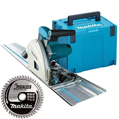 Makita Scie plongeante SP6000J2 - 165 mm - 240 V - Rail de guidage de 1,5 m - Lame 48 T - Électrique - Inclinaison - Coupe près du mur - Design résistant - Possibilité de raccordement à l'aspirateur