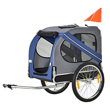 PawHut Remorque vélo pour Chien Animaux 8 réflecteurs Drapeau Barre attelage Inclus Acier Polyester imperméable Max. 30 Kg 130L x 73l x 90H cm Bleu