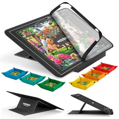 MOZOOSON Plateau Puzzle de 1000 Pièces, Support Puzzle Réglable, Pliante Antidérapante, Table de Puzzle en Feutre, Planche Puzzle avec 6 Trieur et 1 Couverture