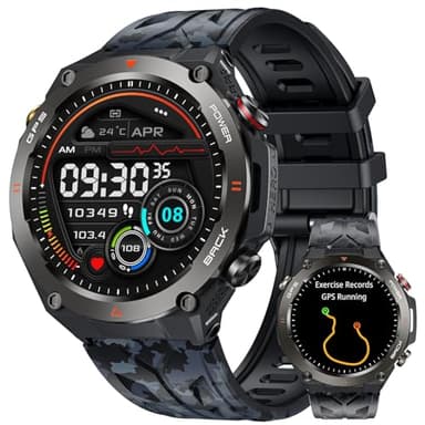 Montre Connectée Homme GPS Smartwatch - Boussole Baromètre Altimètre Appel Bluetooth 650mAh Batterie Fréquence Cardiaque SPO2 Sommeil 100+ Modes Sportifs 1.45" Étanche Fitness Tracker pour Android iOS