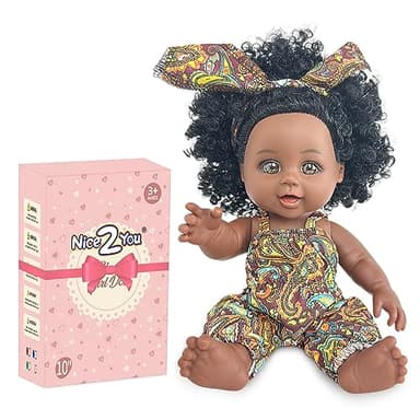 Nice2you Poupée Noire 10 Pouces Bébé Africaine Mode Jouer Poupée - Meilleur Cadeau pour Enfants Filles
