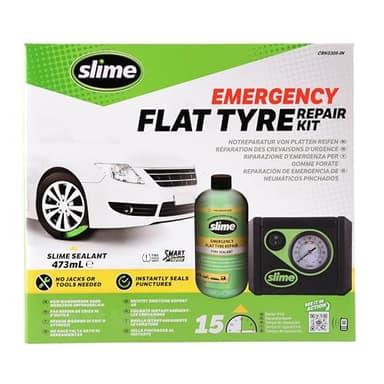 Slime CRK0305-IN, Réparation de Crevaison, Smart Repair, Kit d’Urgence Pneus Voitures, Comprend le Produit Anti-crevaison et la Pompe, Pour Voitures et Autres Véhicules Routiers, Réparation en 15 min