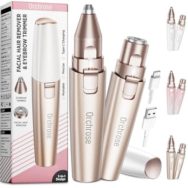 Rasoir Visage Électrique Pour Femme - Tondeuse Sourcils Femme Rechargeable - 2 en 1 Rasoir à Sourcils et Rasoir Visage pour Femmes - Sourcils Poils du Visage Lèvres Bras avec Lumière (Gold)
