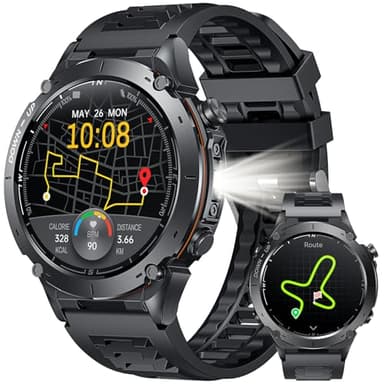 GPS Montre Connectée Homme Smartwatch: 1.43" AMOLED Montre Intelligente avec Boussole Baromètre Bluetooth Appel Moniteur Sommeil 3 ATM Étanchéité 100+ Modes Sport 720mAh Batterie pour iOS et Android