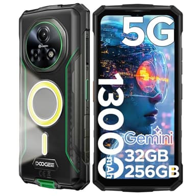 DOOGEE Fire 7 Pro Telephone Portable Incassable 5G, Fonction POC, Smartphone Incassable avec 1200 Lampe Projecteur, 13000mA, 32Go+256Go, 6,6'' 64MP,Octa Core Gemini AI/Fingerprint/Face ID/OTG/NFC,Vert