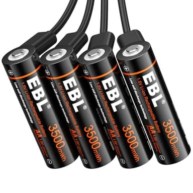 EBL Piles Rechargeables Li-ION AA 4 Pack, Piles Rechargeable AA 1,5V 3500mWh, 2H de Charge Directe Rapide, Plus de 1600 Cycles