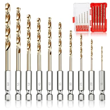 Jeu de 10 Foret Metal HSS-Co Forets Hélicoïdaux en Acier au Cobalt, Jeu Professionnel avec Coffret de Rangement et Poignée Hexagonale pour Meuleuses d'Angle et Perceuses Électriques