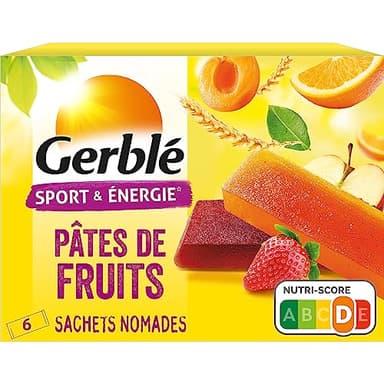 Gerblé Sport & Énergie Pâtes de Fruits – Encas Énergétique Saveurs Pomme-Fraise, Abricot et Orange, Riche en Glucides et Vitamine B1, 6 Portions, 162 g