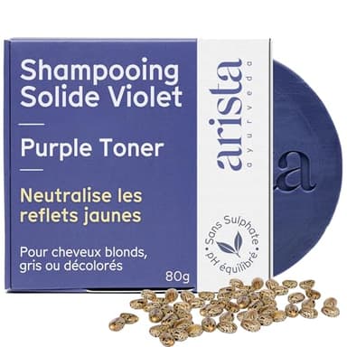 Arista Shampoing Violet Solide | Huile de Ricin & Poudre d'Amla | Sans Sulfate | Dejaunisseur Cheveux Blond | Anti Jaunissement | Pour Cheveux Colorés