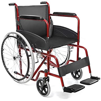 AIESI® Fauteuil Roulant pliable léger à autopousser pour les handicapés et les personnes âgées AGILA BASIC, Accoudoirs et Repose-pieds fixes, Ceinture de sécurité, Garantie 24 mois
