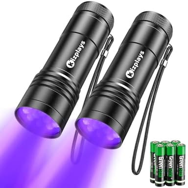 kizplays Lampe de poche UV, 395 nm, détecteur de lumière noire pour urine d'animaux, taches, punaises de lit et plus encore, 3 piles AAA incluses [Classe énergétique A+]