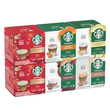 STARBUCKS Seasonal Pack Variété Café Gourmand by Nescafé Dolce Gusto, Capsules de Café 6 x 12 (72 Capsules) - Exclusivité Amazon