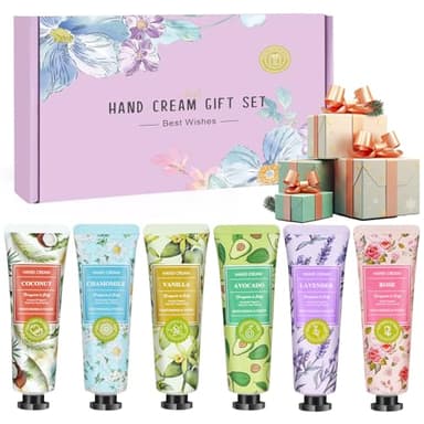 Creme Main, Lot de 6 Mini Creme Mains Reparatrice Intense, 30g Coffret Crème Mains Cadeau Noel Femme, Ensemble Hydratant Naturel, Cadeau Anniversaire Femme Maman