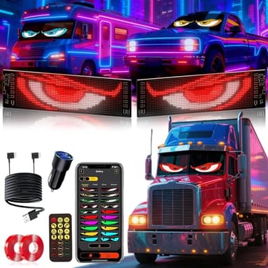 2 Pièces 12 * 59.5cm Yeux LED pour Camion et Voiture, Écrans LED pour Pare-Brise de Voitures/camions/SUV/Camping-Cars avec contrôle Via Application, Texte personnalisé, animations et Graphiques