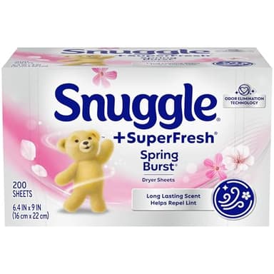 Snuggle Plus SuperFresh Fabric Softener Dryer Sheets with Static Control and Odor Eliminating Technology, Burst, White, 200 Count, Spring