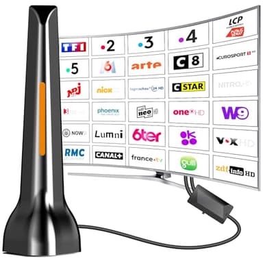 Antenne TV d'intérieur pour Smart TVs,Antenne TV Intérieure Puissante TNT avec Amplificateur de Signal à Gain Élevé,Réception Longue Portée à 360° Solide pour Signal pour chaînes locales