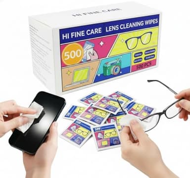 Lot de 500 lingettes de nettoyage pré-humidifiées pour lunettes, lunettes de soleil, objectifs d'appareil photo, sans traces