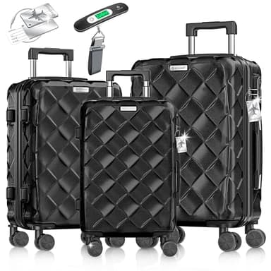KESSER Set de valises 3 pièces | Set de valises à Coque Rigide en ABS avec Serrure à Combinaison, Balance à Bagages et Portefeuille de Voyage roulettes 360° | Bagages à Main et Grandes valises