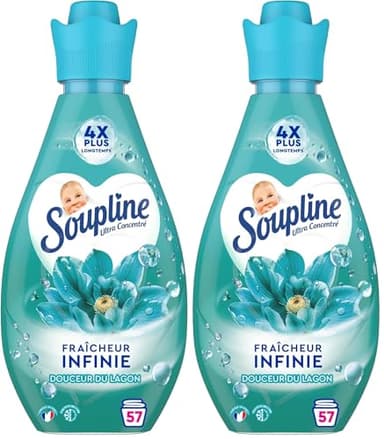 SOUPLINE - Adoucissant Fraîcheur Infinie Douceur du Lagon - Parfum Longue Durée - 800ml (Lot de 2)