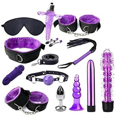 Kits de Bondage 13 Pièces SM Set Adultes Toy Parfait pour Les Débutants Menottes SM avec Masque pour Les Yeux et Sex Toys Erotiques pour Couple Jouets Sexuels (Violet)