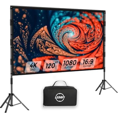 Écran de Projection Portable 120 Pouces avec Trépied - LEORFI Toile de Projection HD 4K 16:9 pour Intérieur/Extérieur, Projection Avant/Arrière, Léger avec Sac de Transport et Accessoires de Fixation