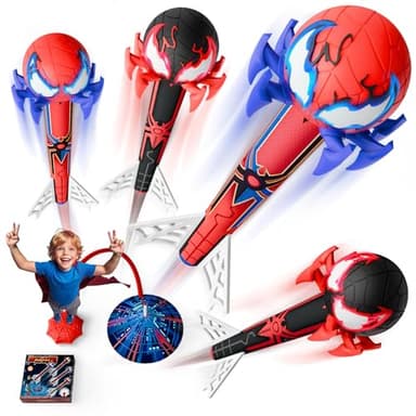 Lanceur de Fusées Enfants, 4 Fusées Spider & Pompe Design Toile d’Araignée, Jouet Garçon 3 4 5 6 7 8 9 10 12 Ans, Jeux d’Extérieur Enfant 3-12 Ans Idée Cadeau Anniversaire 3-12 Ans Jouets pour Enfants