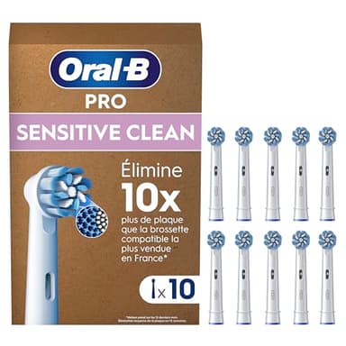 Oral-B Pro Lot De 10 Brossettes De Rechange Sensitive Clean, AUTHENTIQUES, Blanches, Brins Ultra Doux Pour Les Gencives Plus Saines, Embouts Pour Brosses A Dents Electriques Oral B Pro