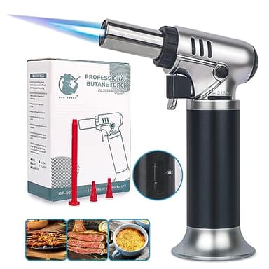 VORHOT Chalumeau de Cuisine, Réglable et Rechargeable Briquet Chalumeau,Torche à Butane avec Verrouillage de Sécurité, Chalumeau Gaz Bricolage pour Cuisson BBQ Crème Brûlée(Butane non Inclus), GF-907