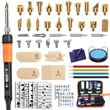 Preciva Pyrograveur sur Bois, 70pcs Graveur Bois avec LCD Stylo à Pyrogravure, 200℃-500℃ Température Réglable Pirogravure pour Adulte Bois, 100w Fer à Souder, pour La Sculpture sur Bois, Le Soudage