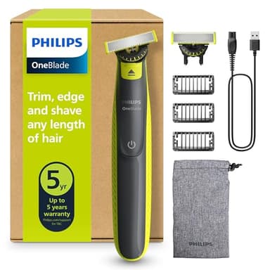 Philips OneBlade 360 Authentique Tondeuse et rasoir à barbe électrique, 2x 360 lames, 3x peignes à barbe (1,3,5mm), QP2724/31