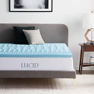 LUCID Surmatelas 140 x 190 cm | 5 Zones Ergonomiques et Respirante| Mousse à Memoire de Forme avec Gel Rafraichissant |Épaisseur 5 cm, 2 personnes, Blue