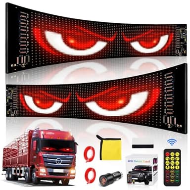 QDOJC 2 pcs Yeux LED pour Camion Devil Eyes Panneau Voiture Panneau Affichage LED Flexible et Programmable IP65 Imperméable Plaque Lumineuse Camion Personnalisé pour Magasin Noël Décor (10 * 35 cm)