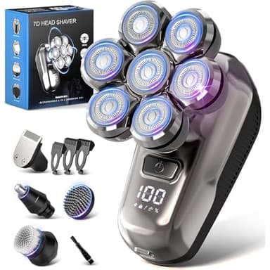 Rasoir Tete Chauve Homme, 7D Magnétique Amélioré Rasoir Crane Homme Chauve, Rasoir Électrique Humide/Sec Étanche IPX7, Kit de Toilettage de Barbe avec Écran LED, Facile à Nettoyer, Chargement USB-C