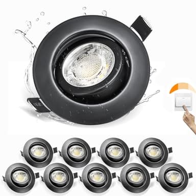 Karyoosi Spots LED Encastrable Noirs 7W 600LM, IP44 Spots de Plafond pour Salle de Bain, Spot LED Blanc Froid 6500K, Encastrables à 3 niveaux de Dimmabilité, Lot de 10