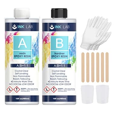 INK LAB Résine Époxy 960ml Résine Époxy Transparente avec Durcisseur Non Toxique Résine avec Bâtons Gants 1: 1 Ratio de Coulée pour Bois Fabrication de Bijoux Créations Artistiques...