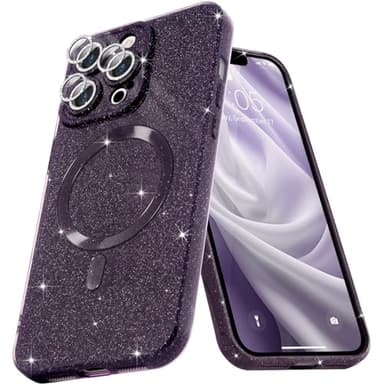 Micoden Coque Magnétique pour iPhone 14 Pro Max Etui à Paillettes Brillant Compatible avec MagSafe Charge sans Fil Housse de Protection Antichoc pour Appareil Photo Glitter Silicone TPU Souple,Violet